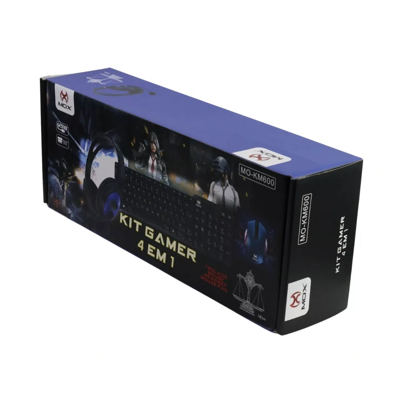 Kit Gamer 4 em 1 Teclado Mouse Fone Mousepad Mox MO-KM600 Azul