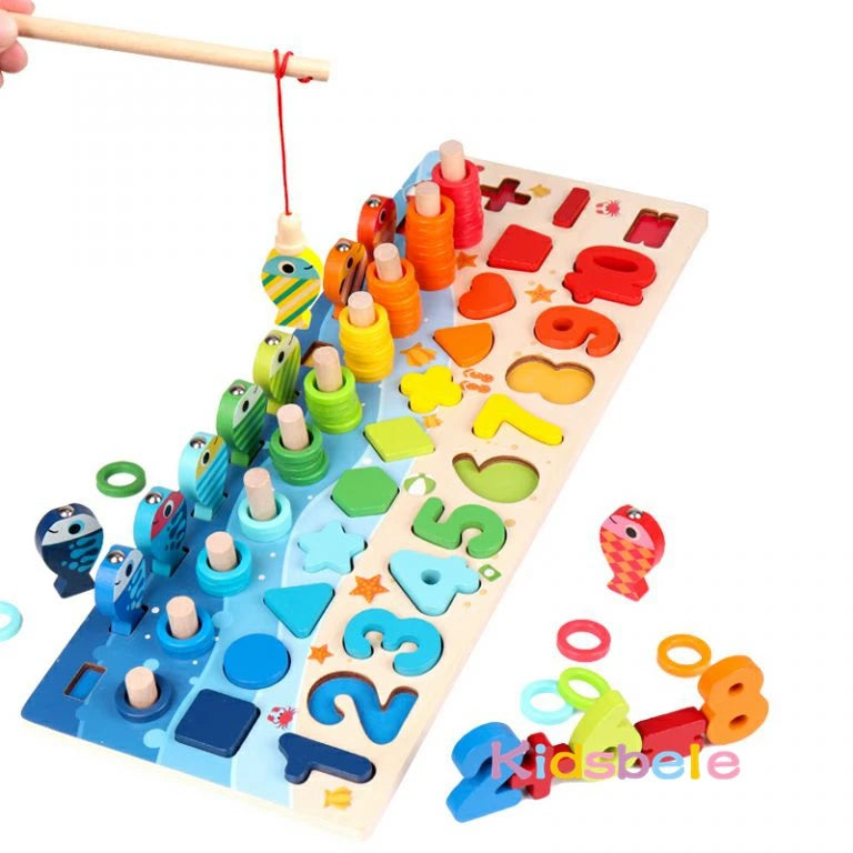 Brinquedos de matemática Montessori para crianças Brinquedos educativos de pesca de quebra-cabeça de madeira Contagem de números Forma Combinando jogos classificadores Brinquedo de tabuleiro