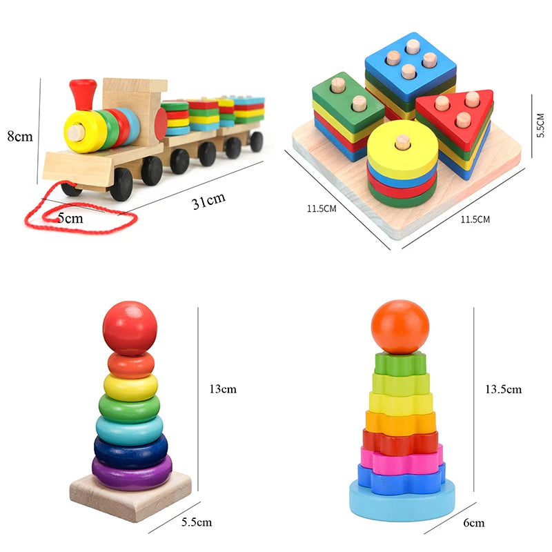 Crianças quentes montessori brinquedos de madeira macaron blocos aprendizagem brinquedo bebê música chocalhos gráfico colorido blocos de madeira brinquedo educativo