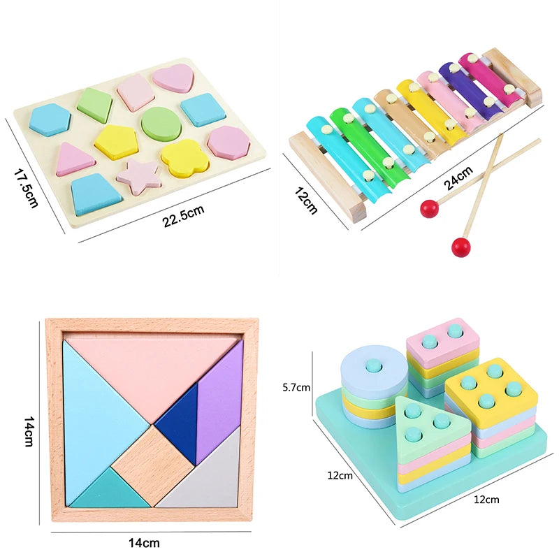 Crianças quentes montessori brinquedos de madeira macaron blocos aprendizagem brinquedo bebê música chocalhos gráfico colorido blocos de madeira brinquedo educativo