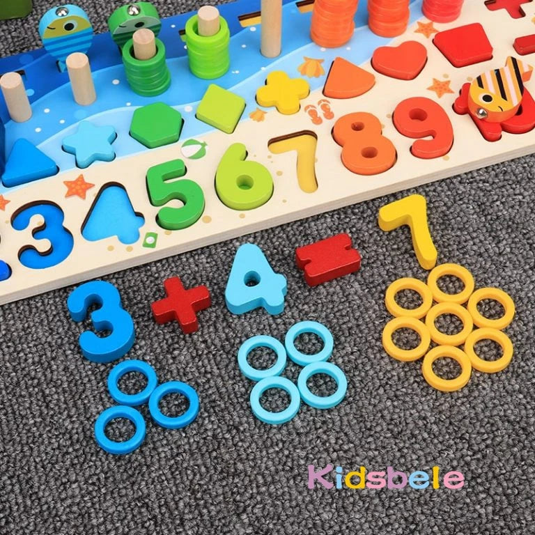 Brinquedos de matemática Montessori para crianças Brinquedos educativos de pesca de quebra-cabeça de madeira Contagem de números Forma Combinando jogos classificadores Brinquedo de tabuleiro