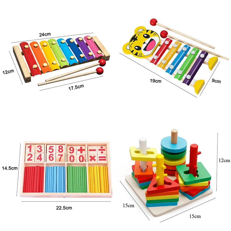 Crianças quentes montessori brinquedos de madeira macaron blocos aprendizagem brinquedo bebê música chocalhos gráfico colorido blocos de madeira brinquedo educativo