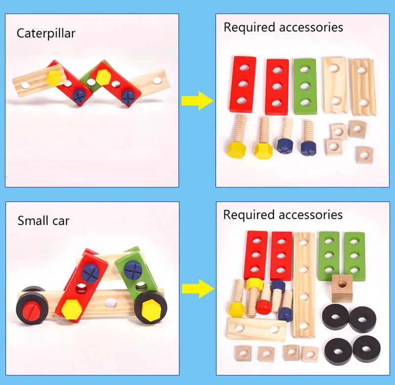 Educacional montessori crianças brinquedos de plástico caixa de ferramentas de madeira fingir jogar conjunto crianças porca parafuso montagem simulação carpinteiro ferramenta