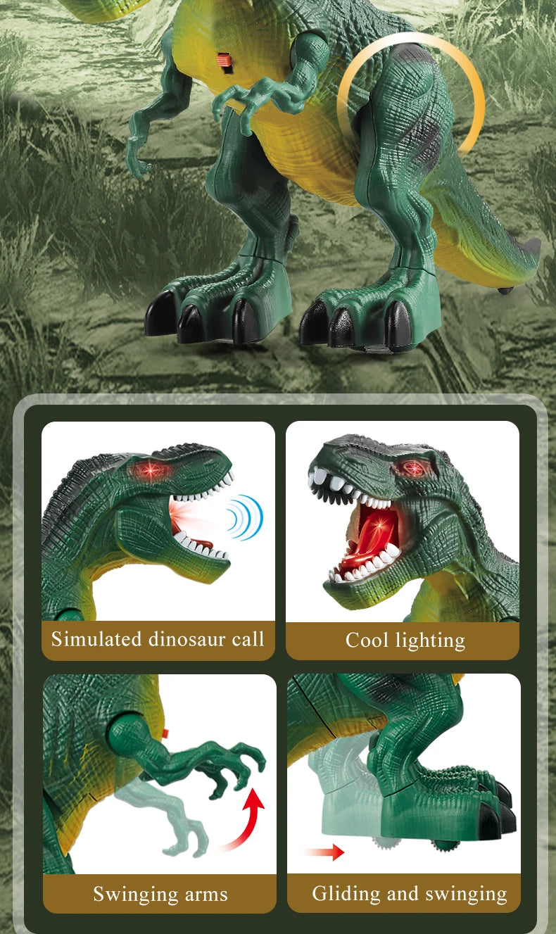 Brinquedos de dinossauro para crianças 3+, modelo de dinossauro audiovisual elétrico robô ambulante eletrônico brinquedo de dinossauro não inclui bateria