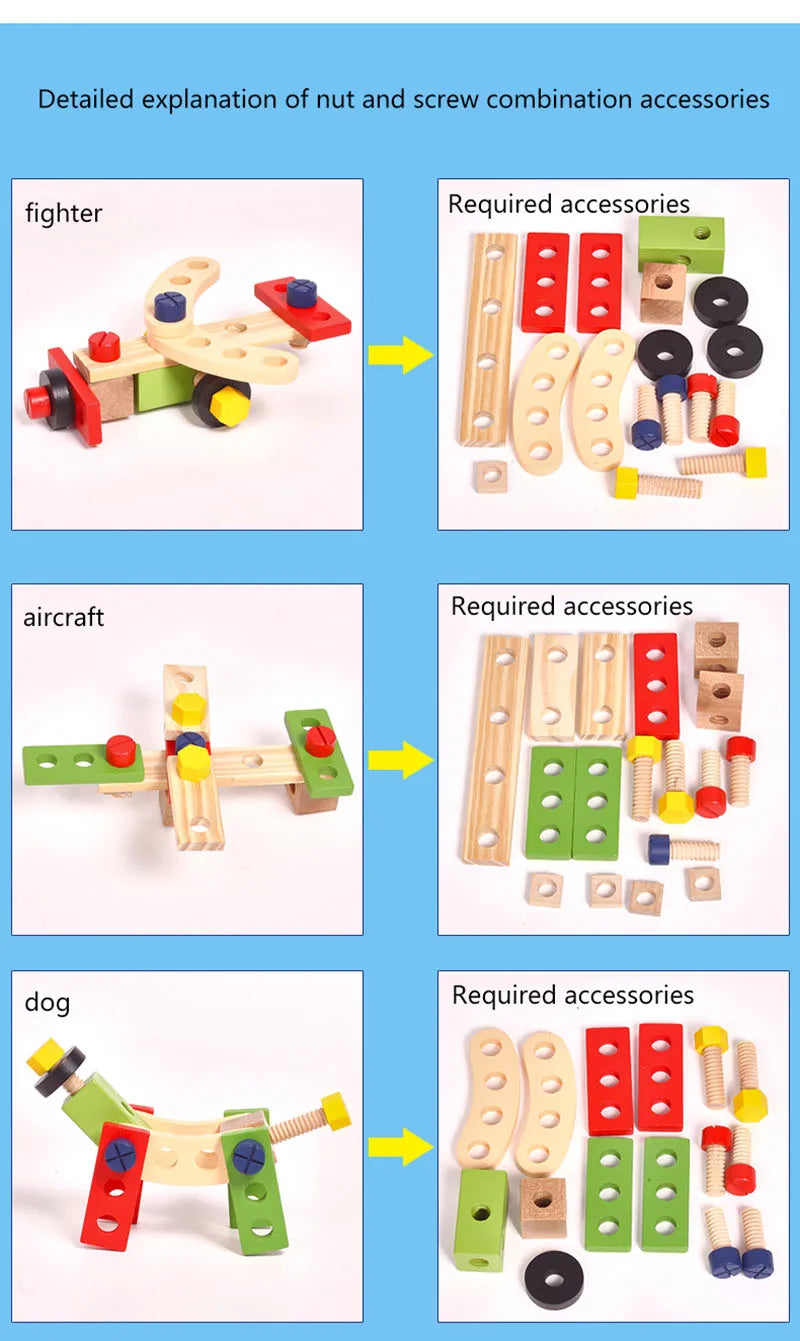 Educacional montessori crianças brinquedos de plástico caixa de ferramentas de madeira fingir jogar conjunto crianças porca parafuso montagem simulação carpinteiro ferramenta