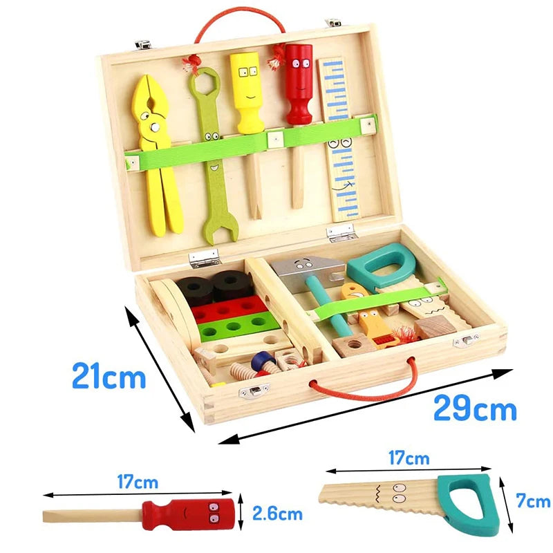 Educacional montessori crianças brinquedos de plástico caixa de ferramentas de madeira fingir jogar conjunto crianças porca parafuso montagem simulação carpinteiro ferramenta