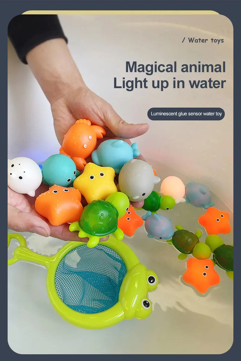 LED Light Up Brinquedos Bebê Animais Bonitos Brinquedo de Banho Natação Água Soft Rubber Float Indução Pato Luminoso para Crianças Brincar Presentes Engraçados