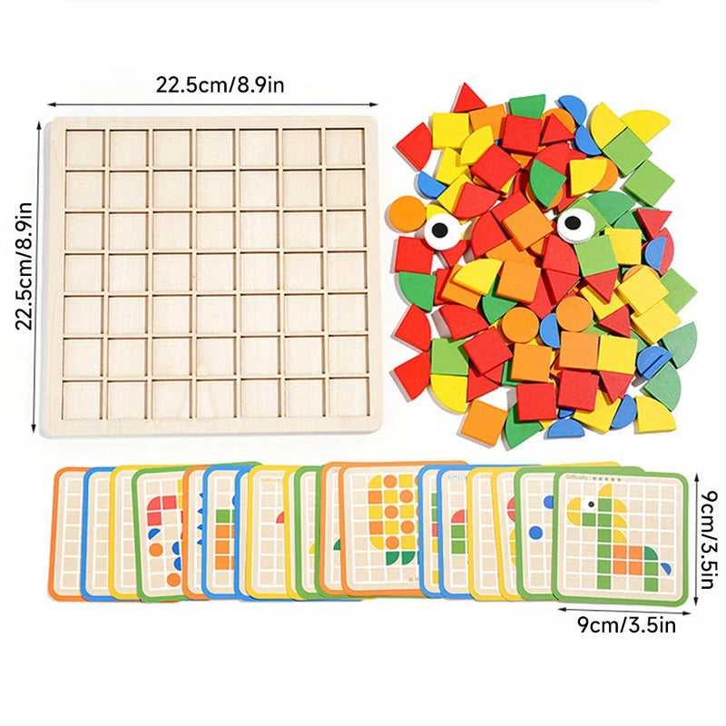 120 Pcs Mosaico De Madeira Quebra-cabeça Brinquedo Montessori Crianças Madeira 3D Geométrica Forma Jigsaw Puzzle Board Set Bebê Educação Infantil Brinquedos para