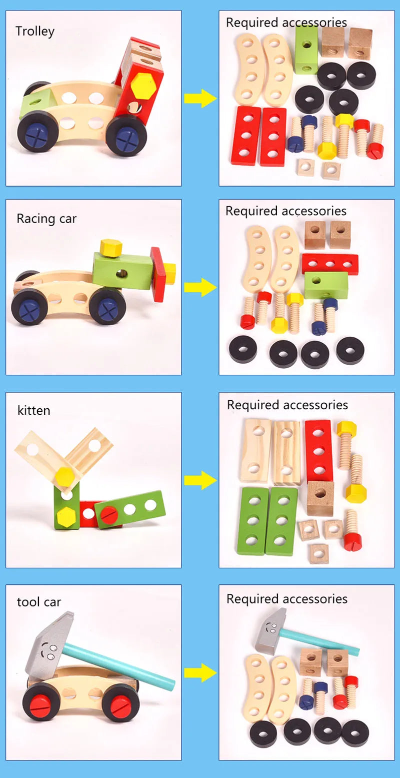 Educacional montessori crianças brinquedos de plástico caixa de ferramentas de madeira fingir jogar conjunto crianças porca parafuso montagem simulação carpinteiro ferramenta