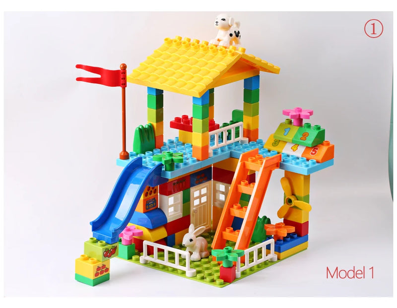 153PCS Big Particle Roof Blocks Compatible City House Big Size Slide Building Blocks Castle Brick Toys For Children