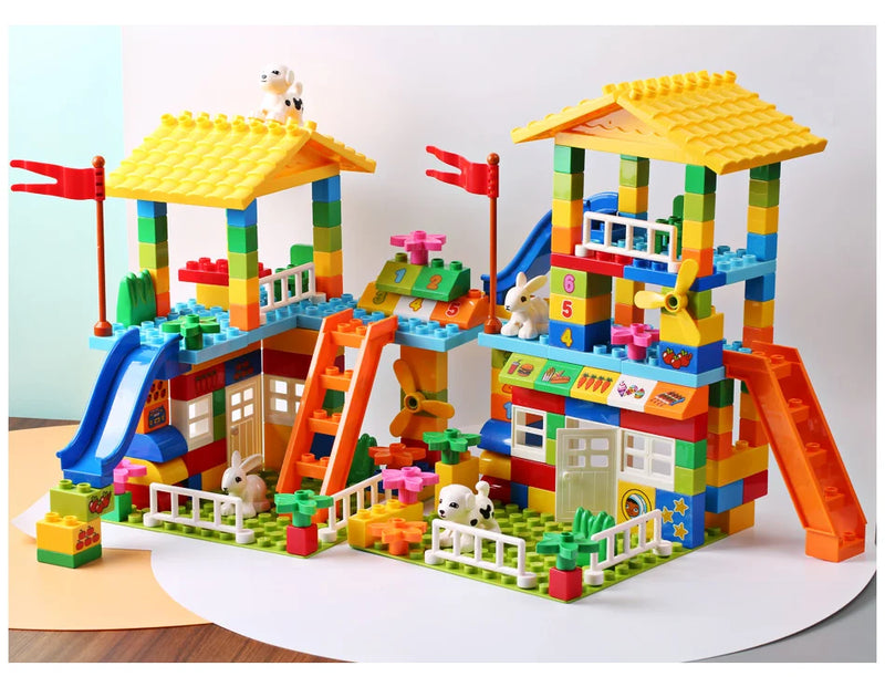 153PCS Big Particle Roof Blocks Compatible City House Big Size Slide Building Blocks Castle Brick Toys For Children