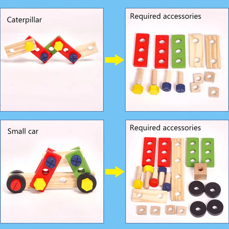 Educacional montessori crianças brinquedos de plástico caixa de ferramentas de madeira fingir jogar conjunto crianças porca parafuso montagem simulação carpinteiro ferramenta