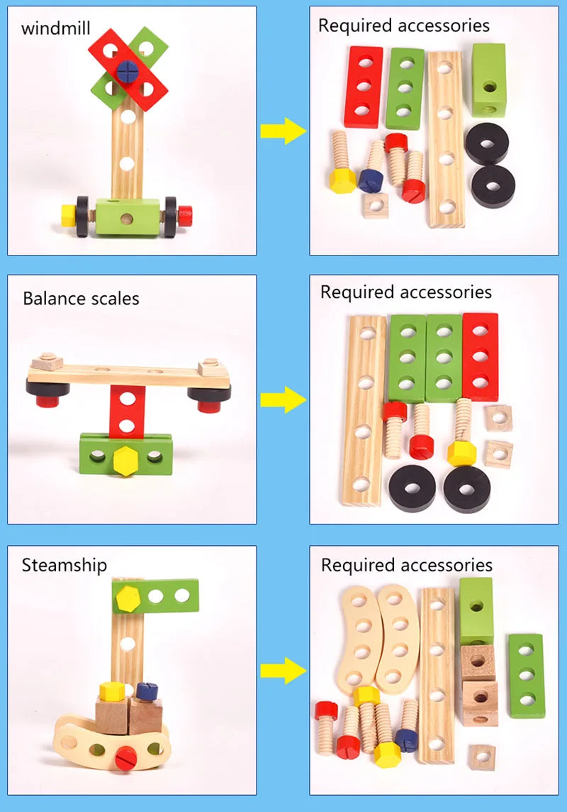 Educacional montessori crianças brinquedos de plástico caixa de ferramentas de madeira fingir jogar conjunto crianças porca parafuso montagem simulação carpinteiro ferramenta