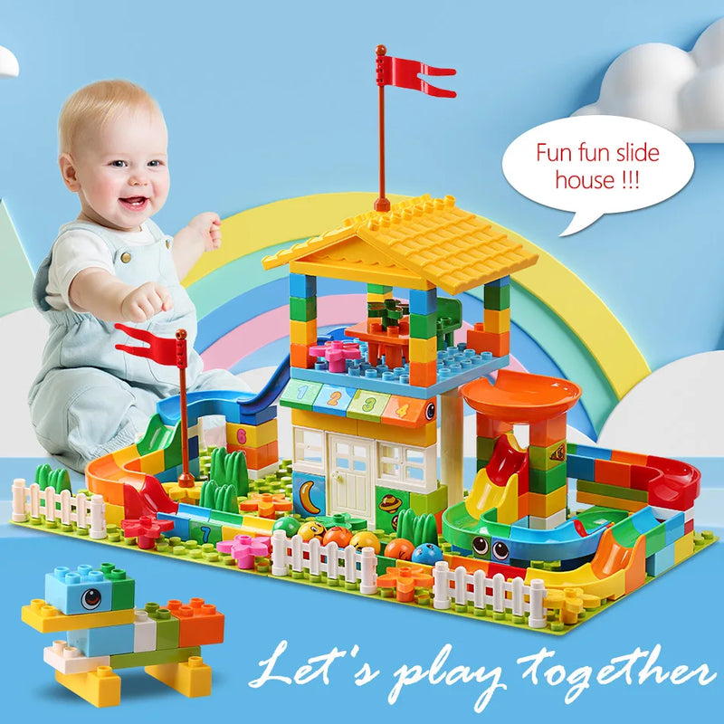 153PCS Big Particle Roof Blocks Compatible City House Big Size Slide Building Blocks Castle Brick Toys For Children