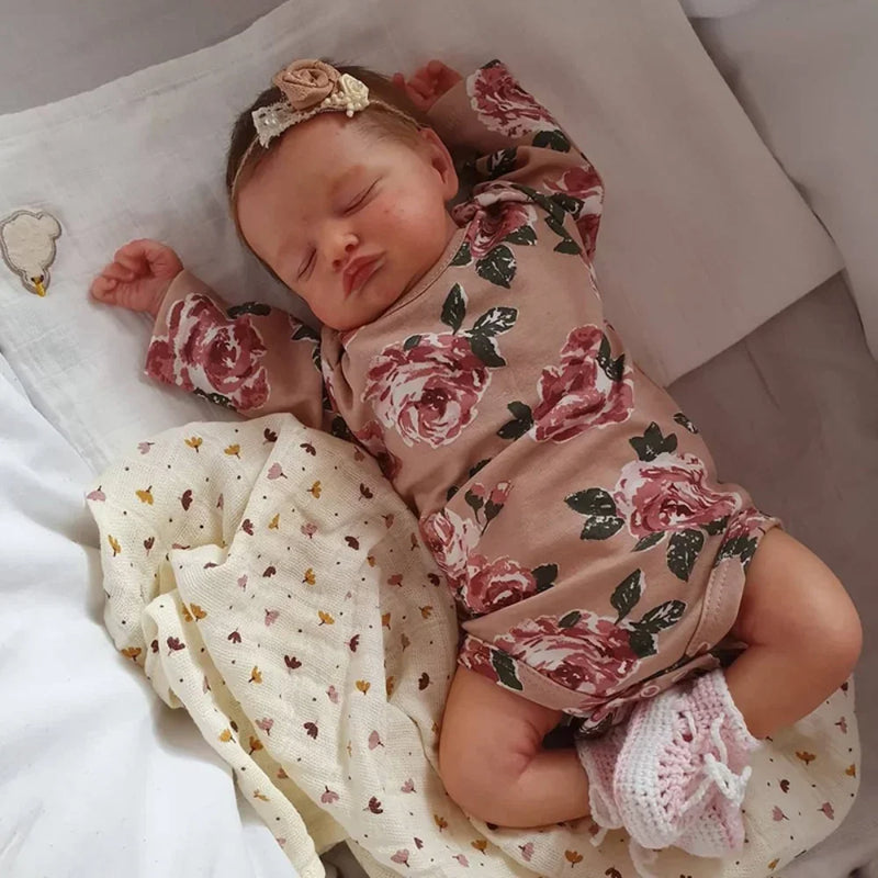 Bonecas recém-nascidas Reborn Bebe Rosalie Bebê dormindo Pintado à mão Pele 3D realista com veias visíveis