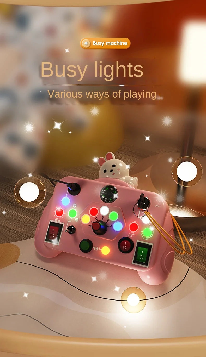 Brinquedos sensoriais Cartoon com placa de controle de interruptor de luz LED Jogo infantil de atividades de viagem para crianças de 2 a 4 anos