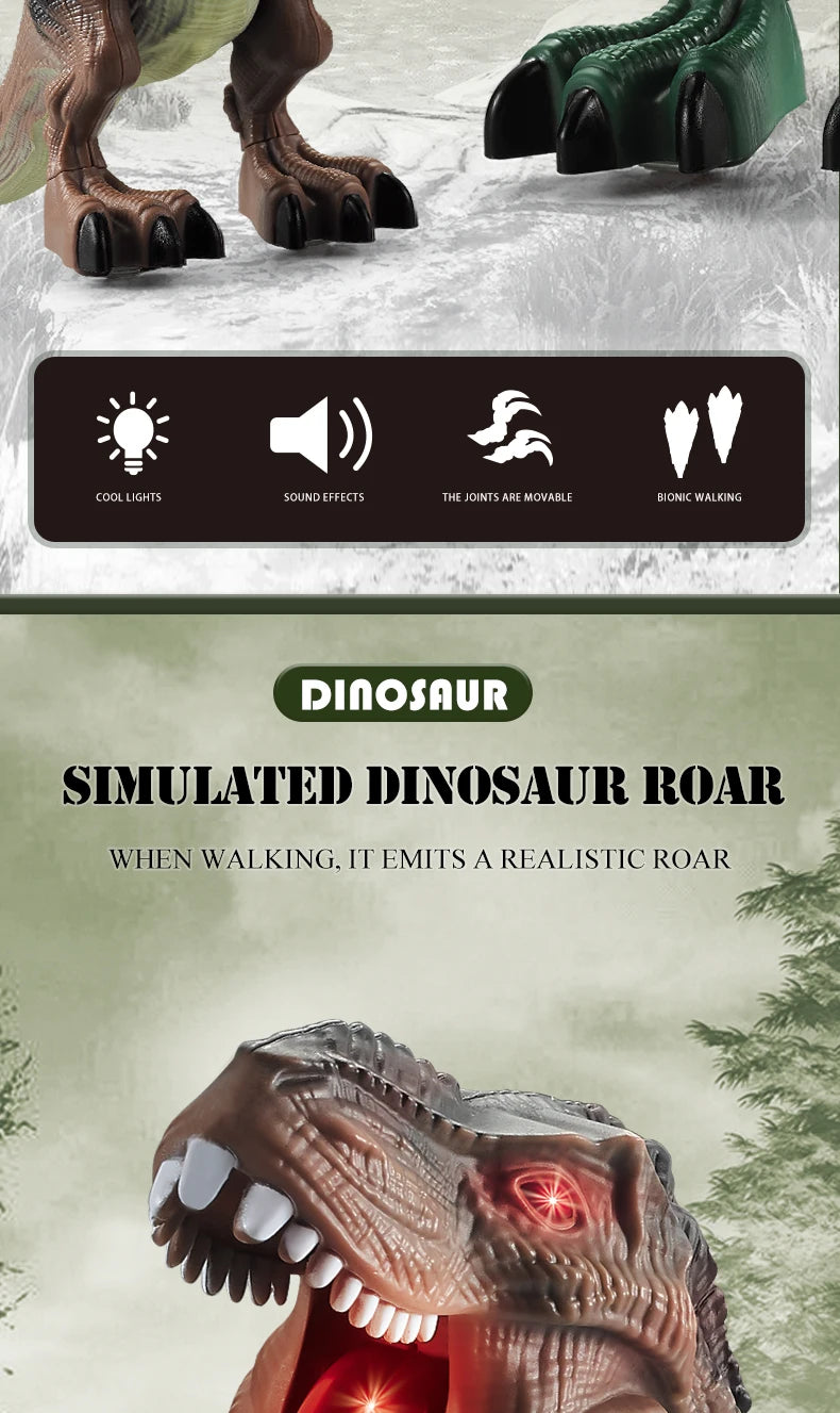 Brinquedos de dinossauro para crianças 3+, modelo de dinossauro audiovisual elétrico robô ambulante eletrônico brinquedo de dinossauro não inclui bateria