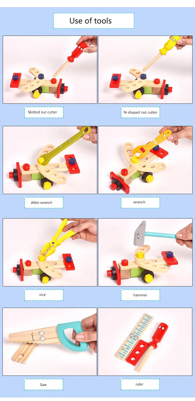 Educacional montessori crianças brinquedos de plástico caixa de ferramentas de madeira fingir jogar conjunto crianças porca parafuso montagem simulação carpinteiro ferramenta