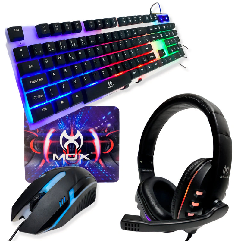 Kit Gamer 4 em 1 Teclado Mouse Fone Mousepad Mox MO-KM600 Azul